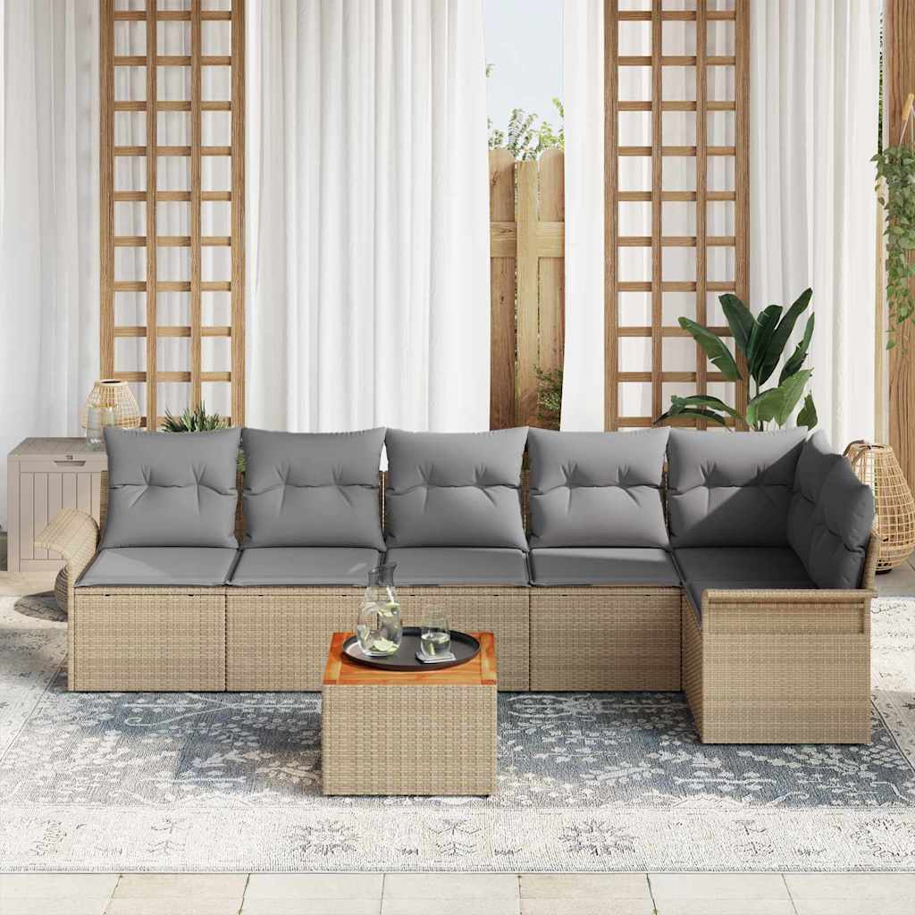 Garten-Sofa-Set mit Kissen mit Kissen 7 pcs Beige und Hellgrau